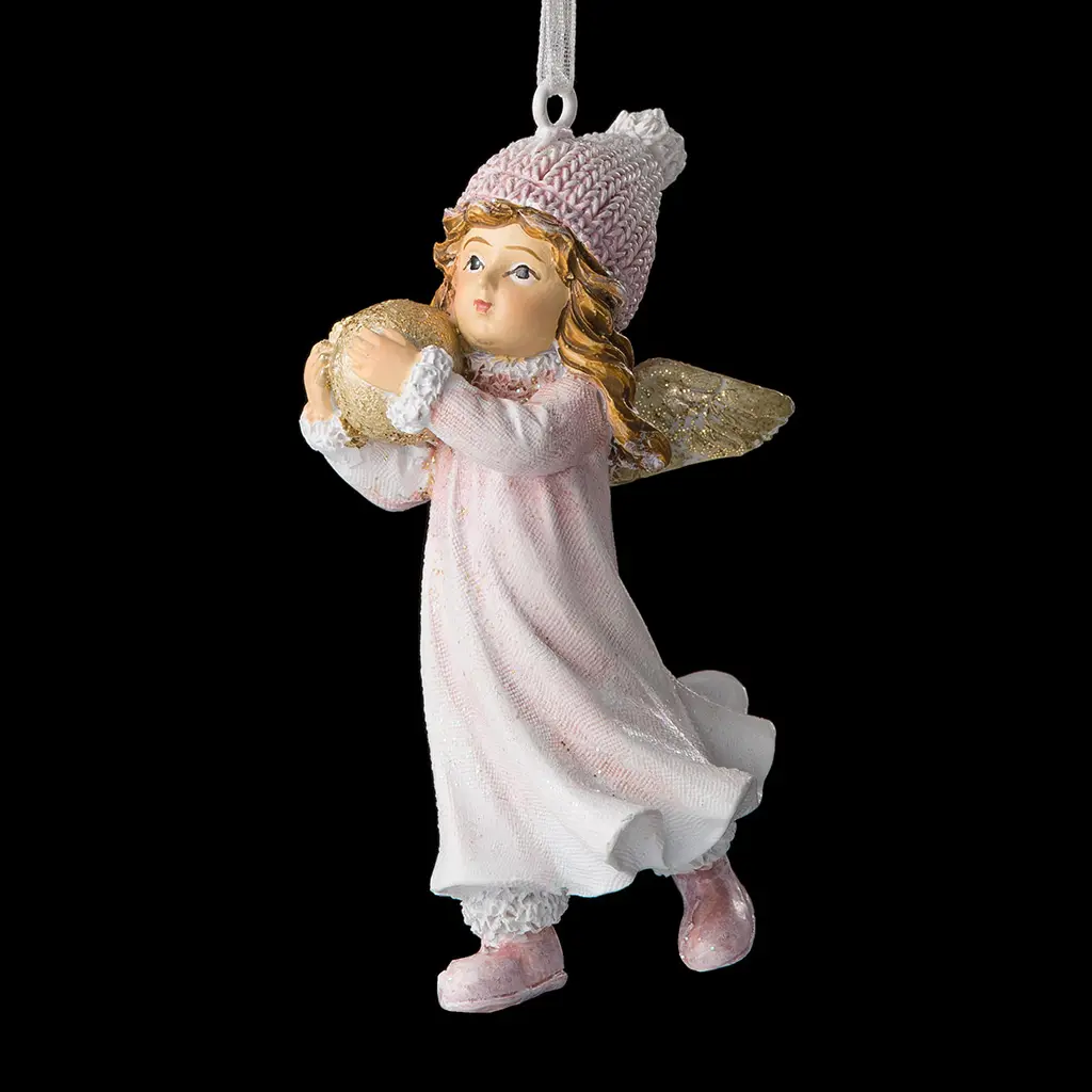 Изображение товара Елочная игрушка Erichkrause Ангел со снежком 8 см x 4 см розовый