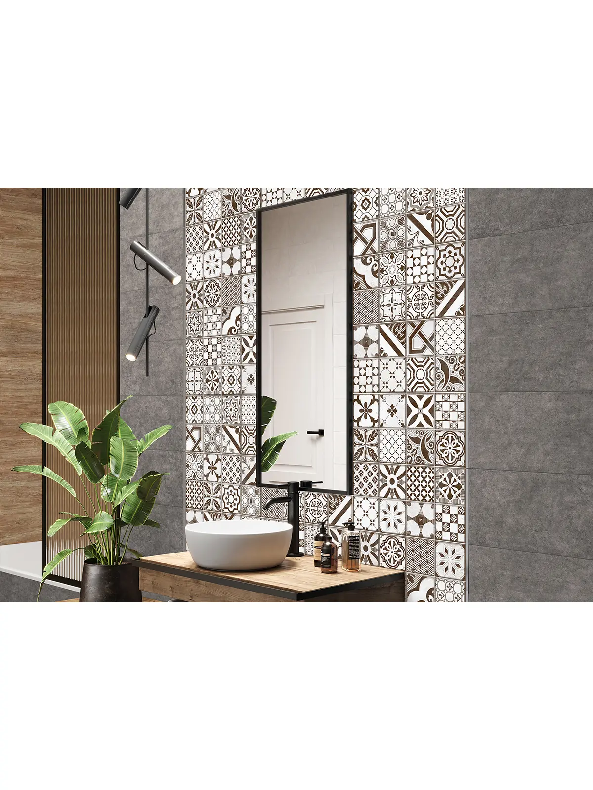 Изображение товара Настенная плитка Alma Ceramica Boho 24.9x50 см графит рельефная декорирована