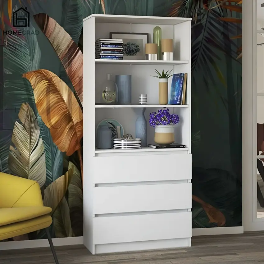 Изображение товара Стеллаж деревянный Homegrad ML 3 ящика 80x180x35 см нагрузка до 5 кг ЛДСП цвет белый