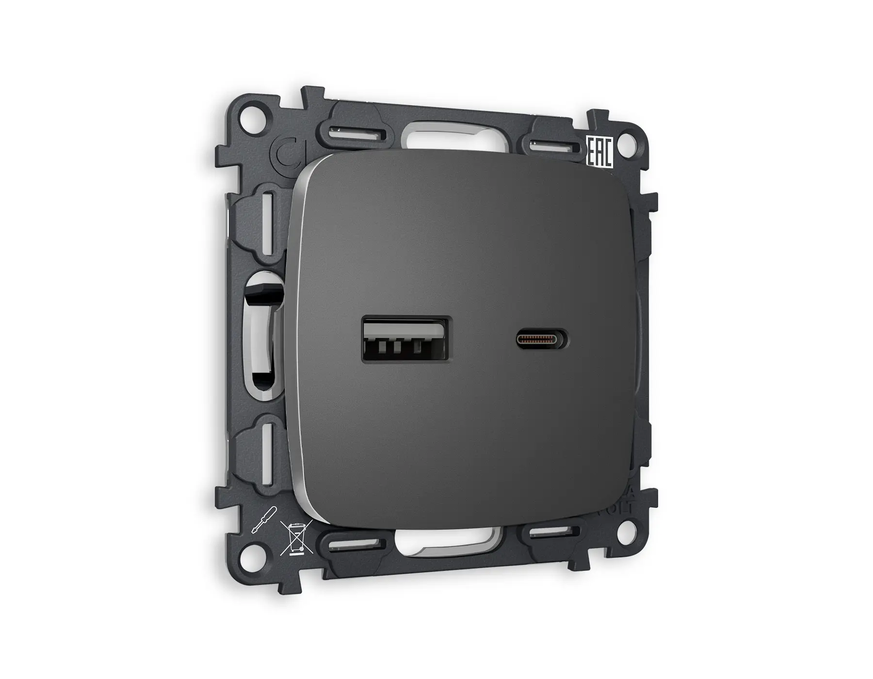 Изображение товара Встраиваемая розетка Ambrella Volt Omega MO661010 антрацит серый с заземлением