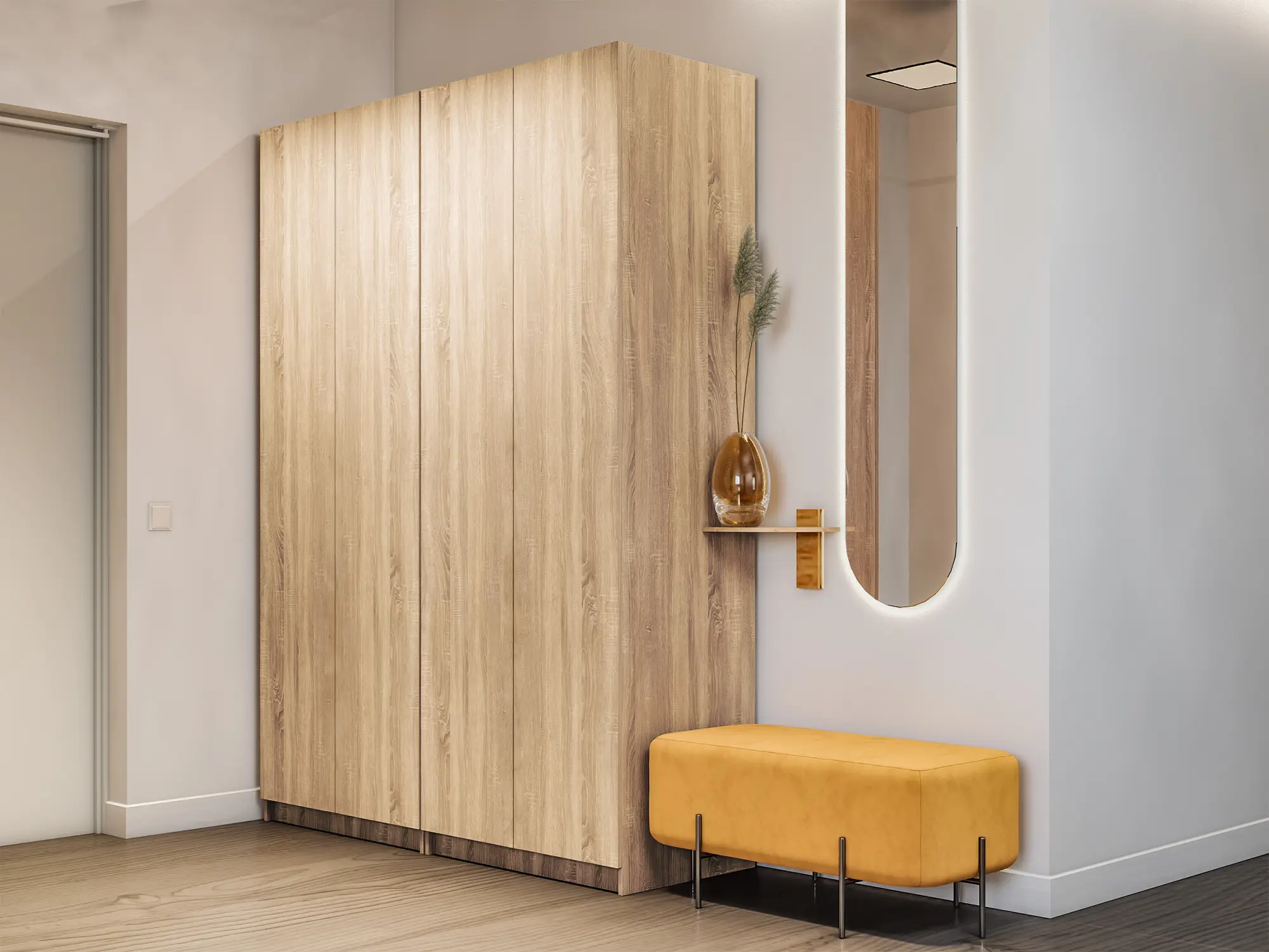 Изображение товара Современный шкаф распашной из ЛДСП с системой Push to Move 162x220 см бежевый