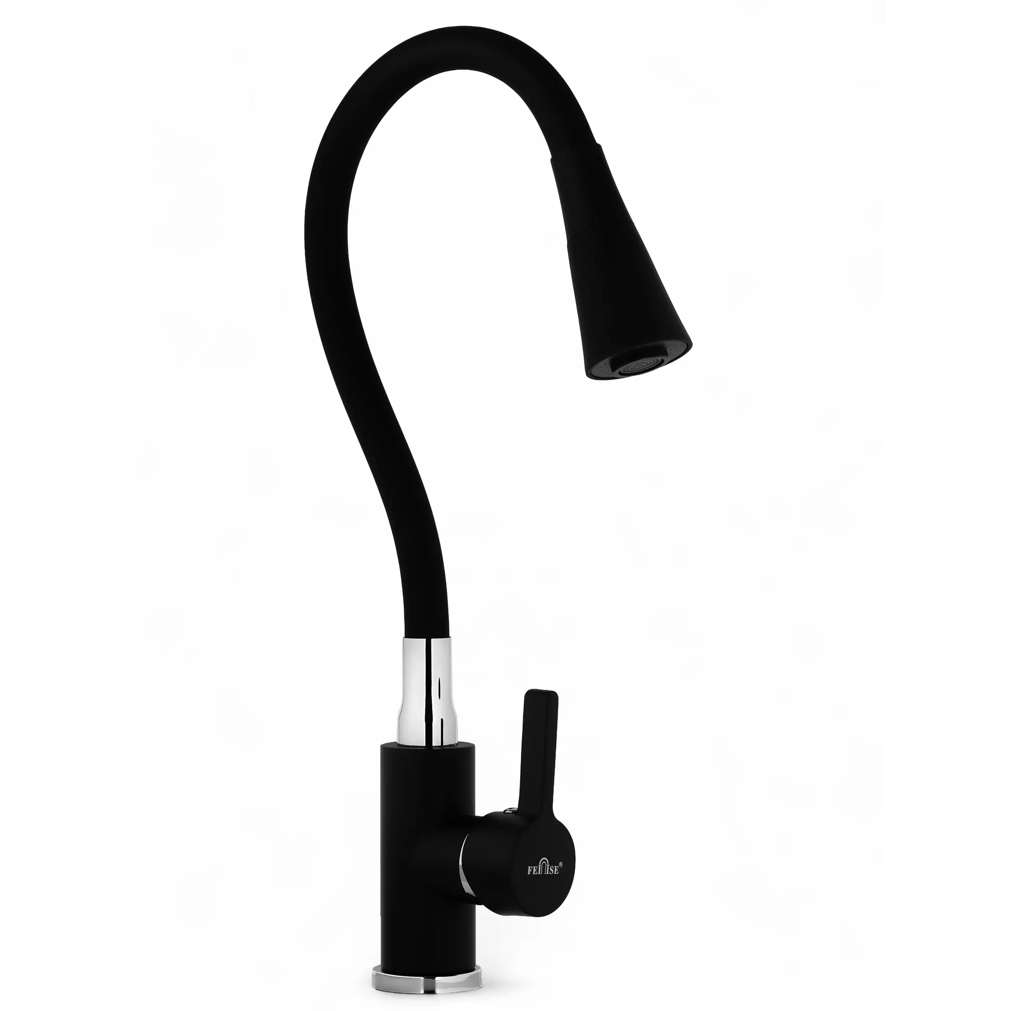 Изображение товара Смеситель для кухни с гибким черным силиконовым изливом 2 режима латунь