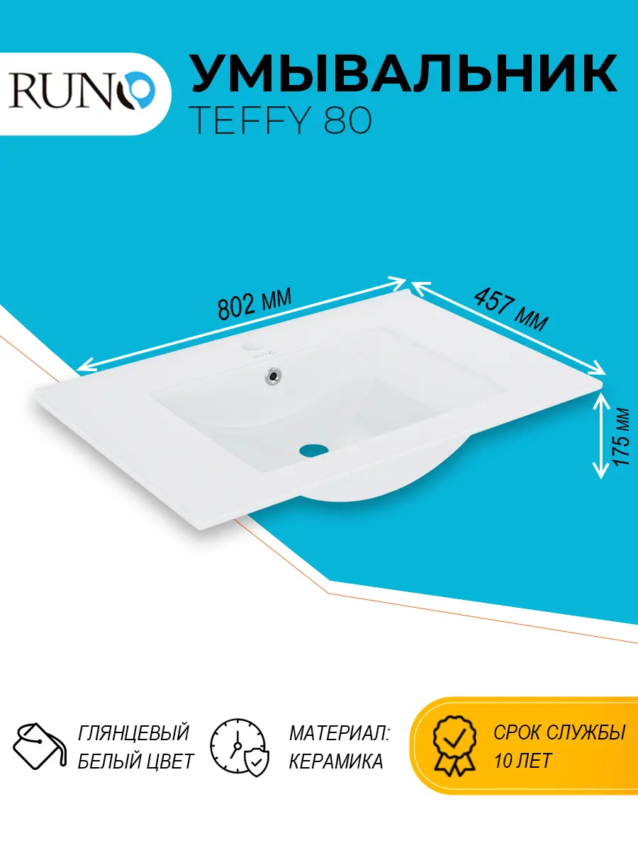 Изображение товара Раковина мебельная Runo teffy Teffy 80 80.2см цвет белый