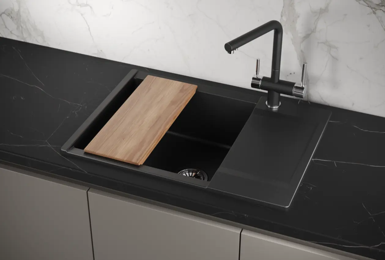 Изображение товара Накладная мойка Granula ES-7003 50x70x20 см кварц цвет черный металлик