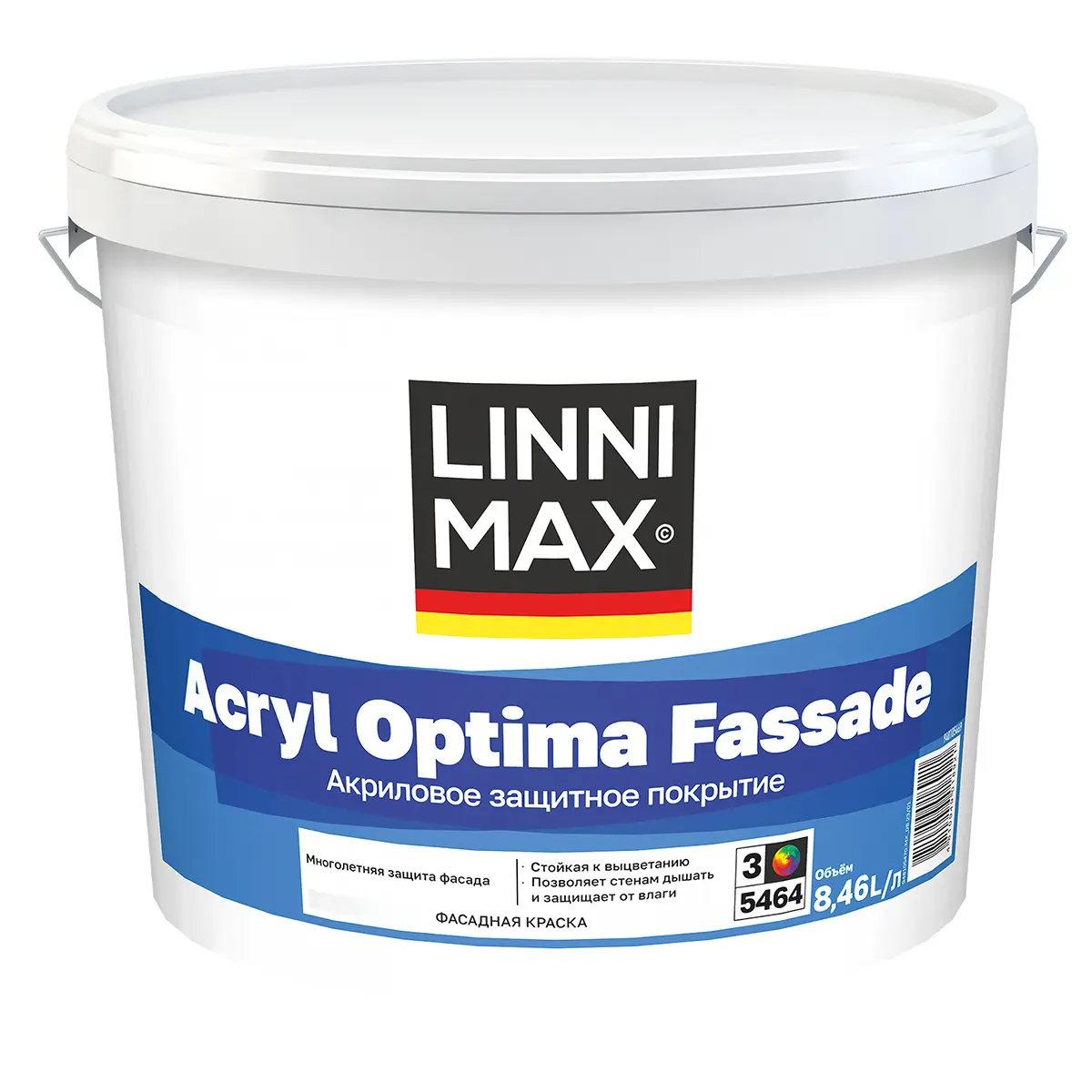 Изображение товара Краска фасадная Linnimax acryl optima fassade матовая база C бесцветная 8.46 л
