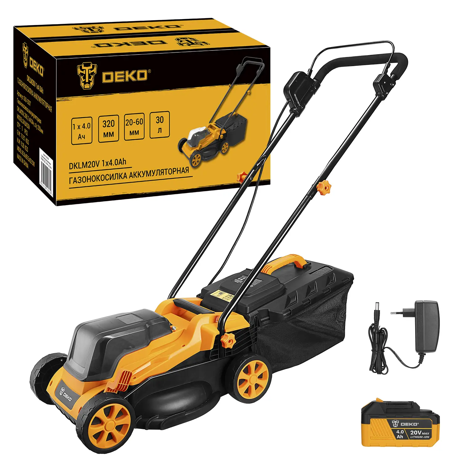 Изображение товара Газонокосилка аккумуляторная Deko Dklm20v 20 В 32 см АКБ и ЗУ в комплекте