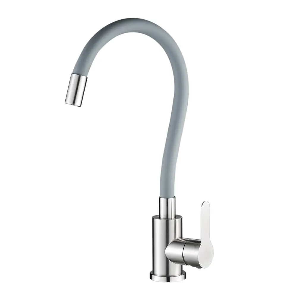 Изображение товара Смеситель для кухни однорычажный Wesnaart Eko гибкий излив 30 см нержавеющая сталь цвет сатин/серый