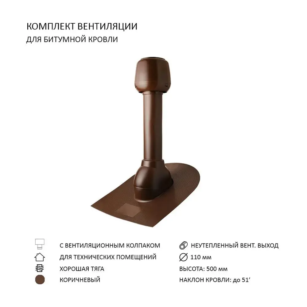 Изображение товара Колпак Polivent D110 вентиляционный с вентиляционным выходом 110 мм и проходным элементом для битум