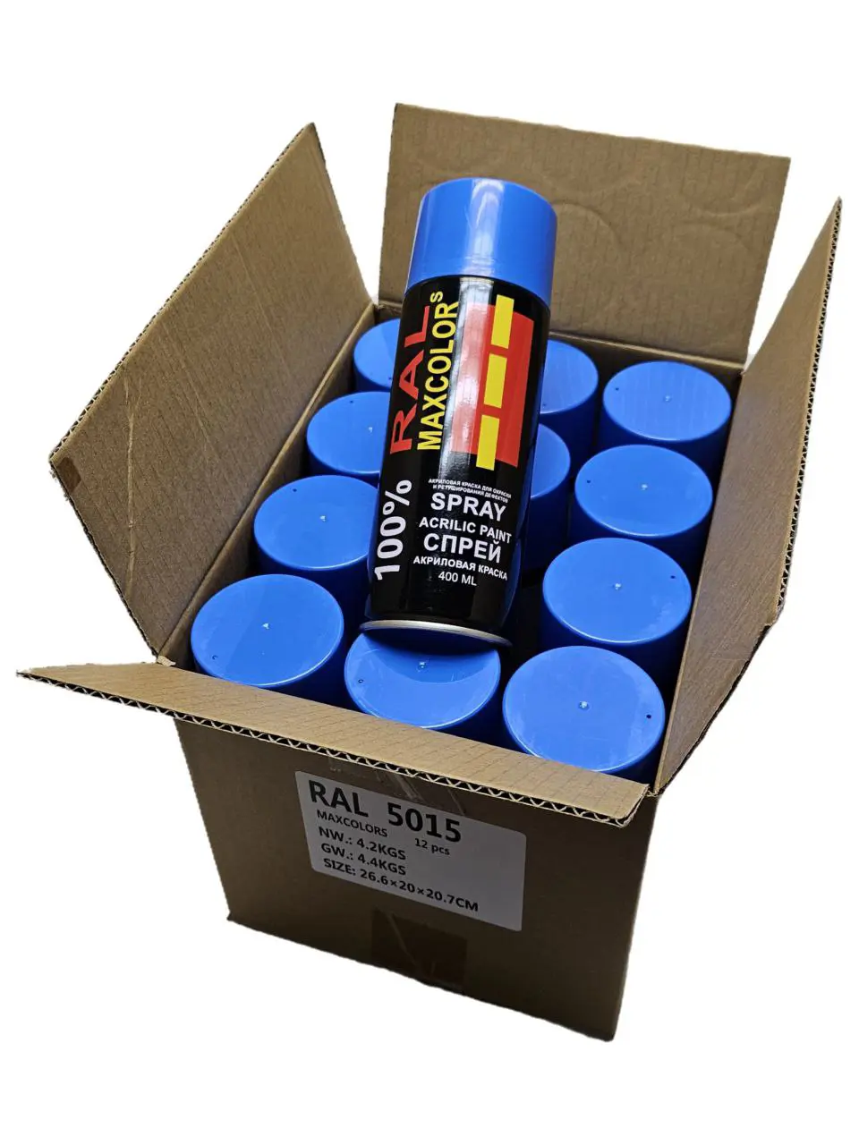 Изображение товара Глянцевая аэрозольная краска Maxcolors Sky Blue RAL 5015 800 мл