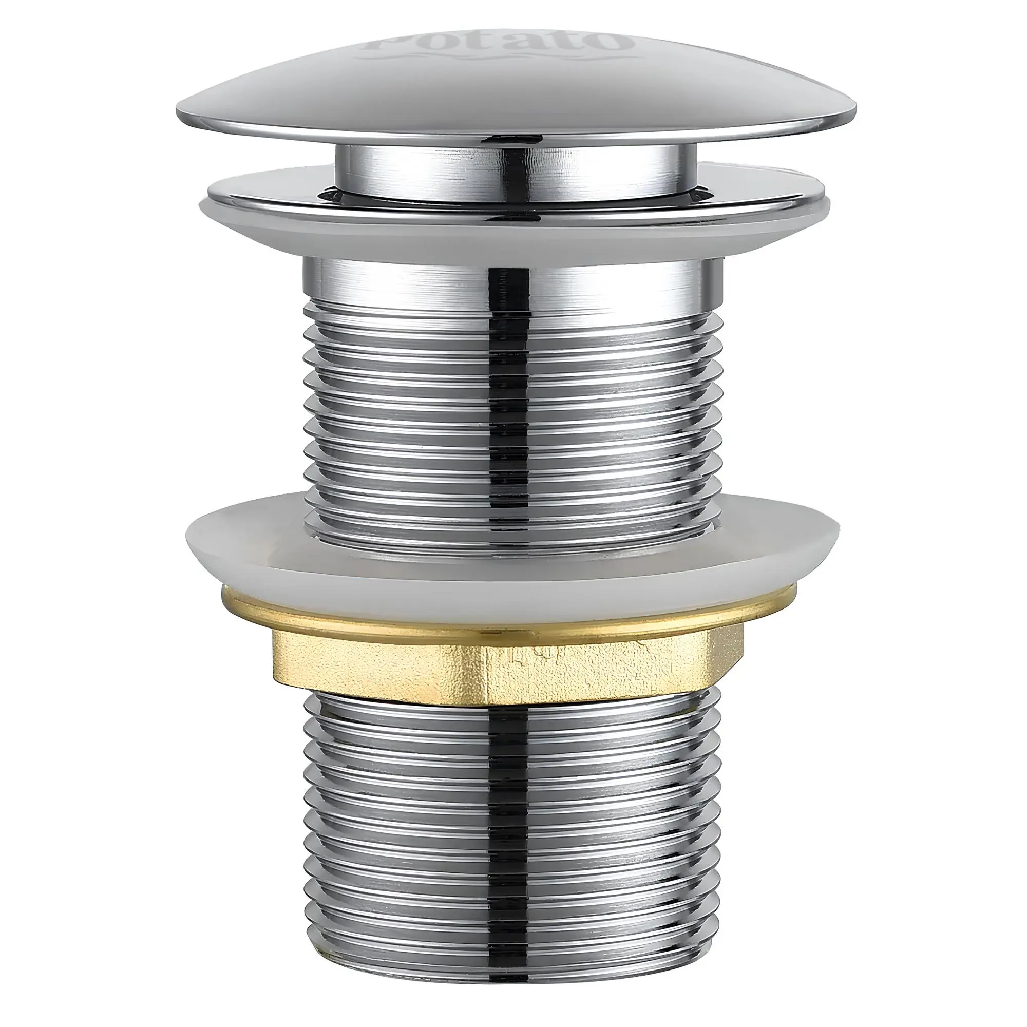 Изображение товара Донный клапан Potato P62-3 8 см ø66 клик-клак хром для раковин без перелива