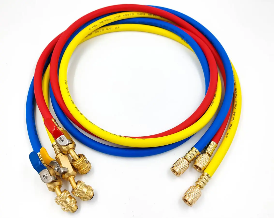 Изображение товара Заправочные шланги с вентилем DSZH 1/4 по 5/16 SAE для кондиционеров R410A R32, набор 3 шт