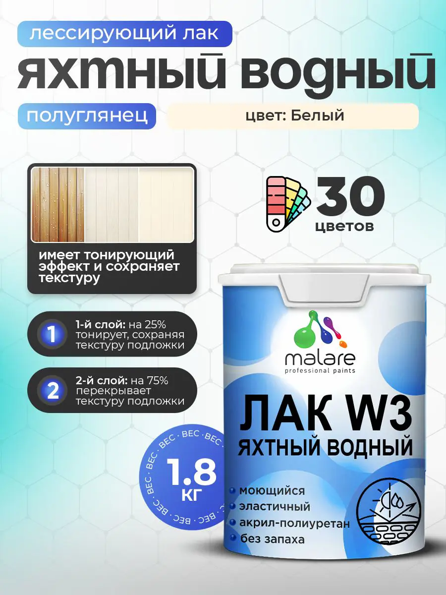 Изображение товара Лак яхтный тонирующий Malare Series W полуглянцевый белый 1.8 кг