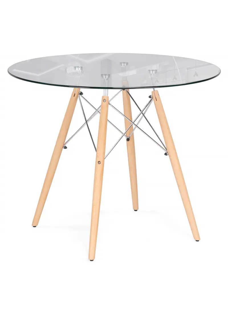Изображение товара Кухонный круглый стол Woodville PT-151 из стекла и бука, 80х80 см, скандинавский стиль