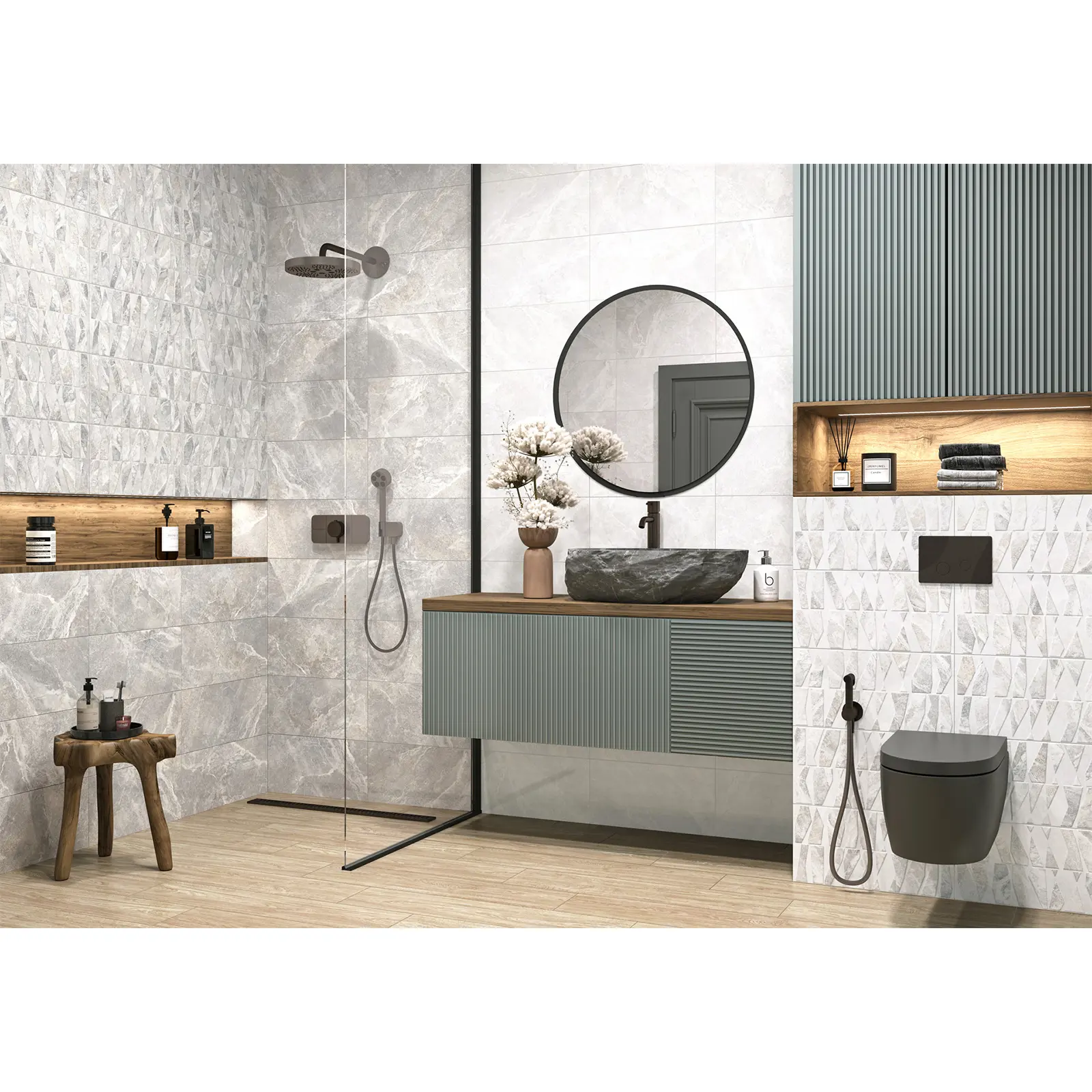 Изображение товара Настенная керамическая плитка Alma Ceramica Persey TWU2550PRS27 24.9x50 см серого цвета