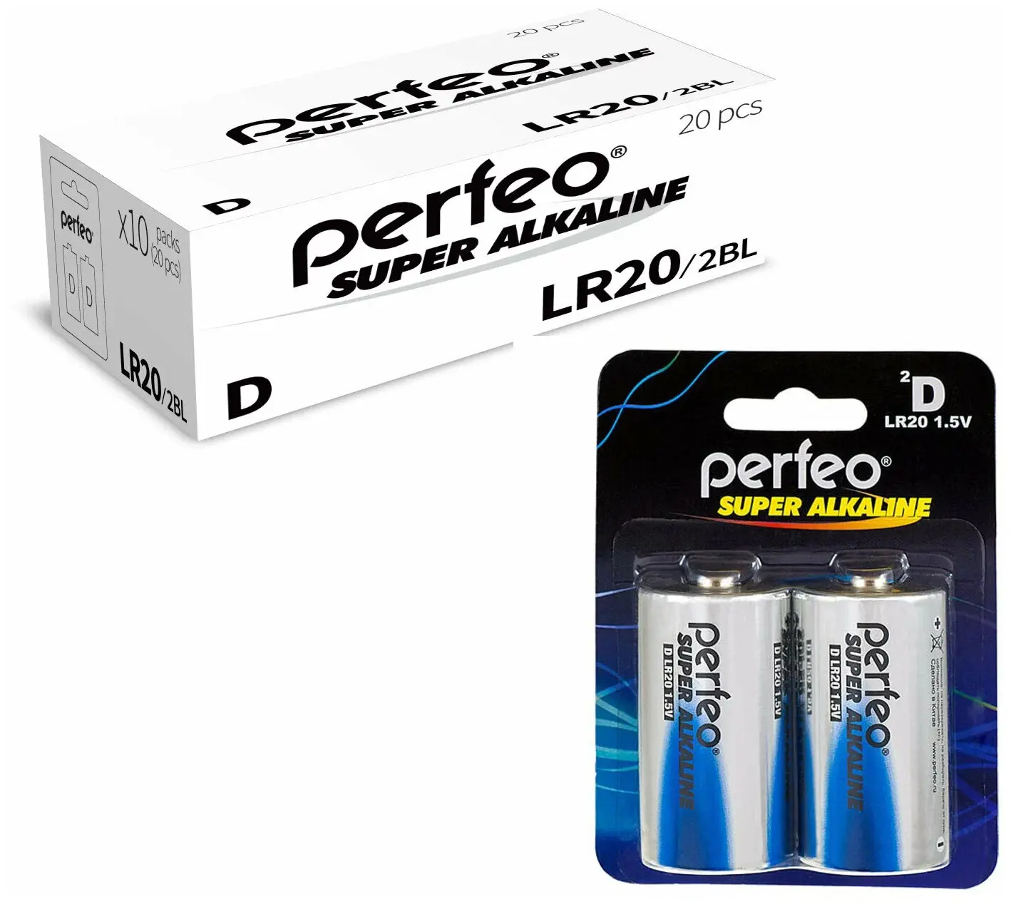 Изображение товара Батарейка Perfeo алкалиновая LR20/2BL 20 шт.