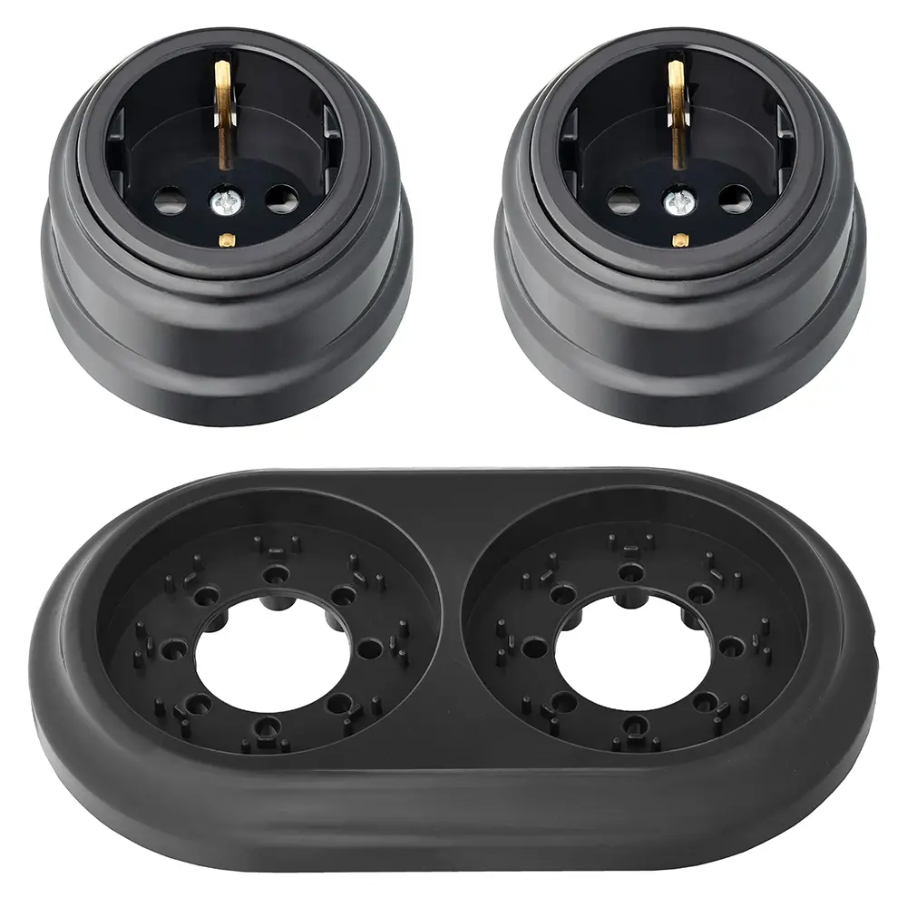 Изображение товара Розетка накладная с рамкой 2 поста ретро черная BYLECTRICA ЮЛИГ.735212.471 комплект