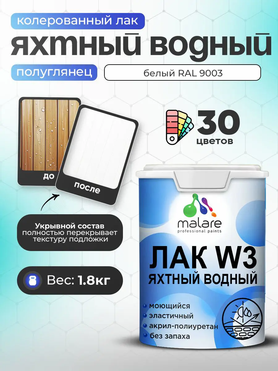 Изображение товара Лак яхтный укрывной Malare Series W полуглянцевый RAL 9003 белый 1.8 кг
