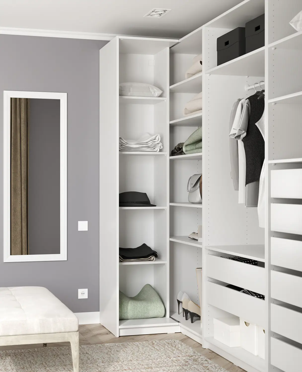 Изображение товара Угловой шкаф гардеробная система Гуд Лакк Макс 53.2x232.8x58.9 см цвет белый