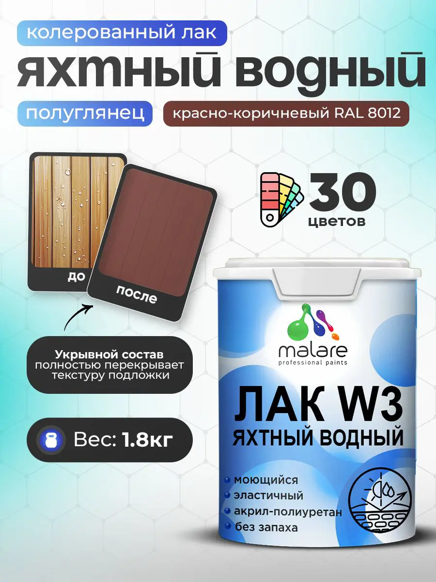 Изображение товара Лак яхтный укрывной Malare Series W полуглянцевый RAL 8012 красно-коричневый 1.8 кг