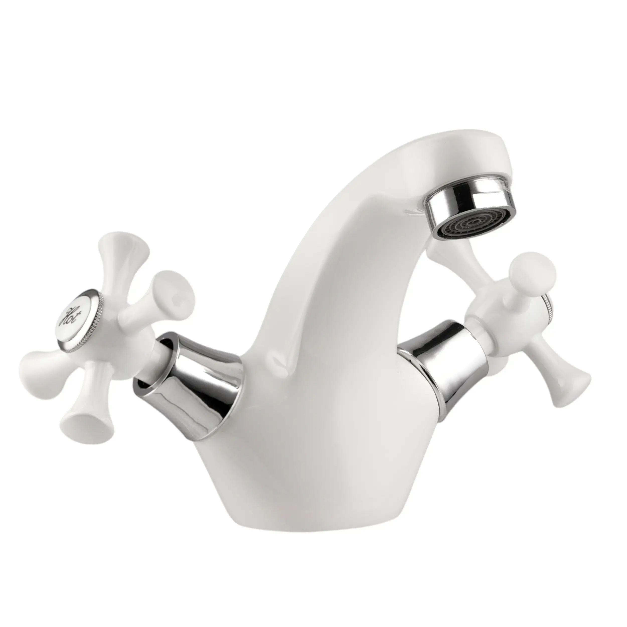 Изображение товара Смеситель для раковины Эверест B10-0647 двухвентильный с вентильными ручками цвет белый с хромированными вставками