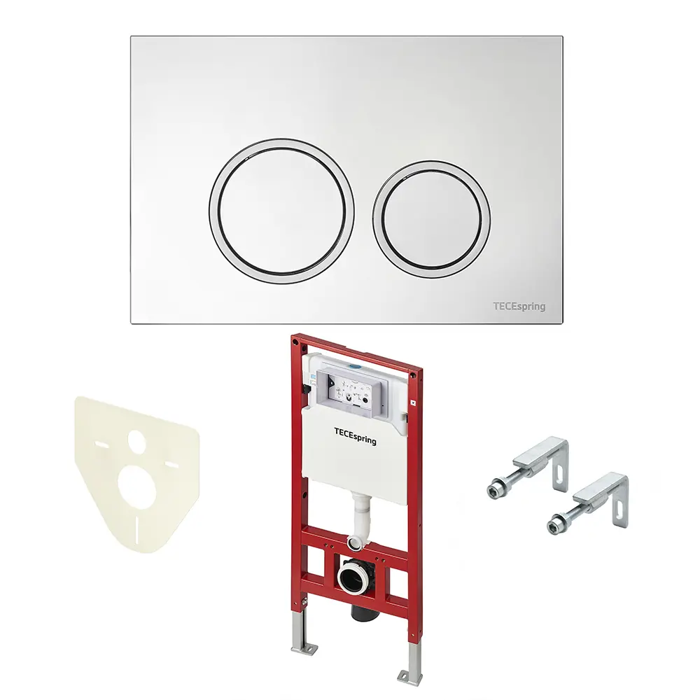 Изображение товара Комплект 4 в 1 Tece S401101 инсталляция для подвесного унитаза Tecespring с панелью смыва R, хром глянцевый