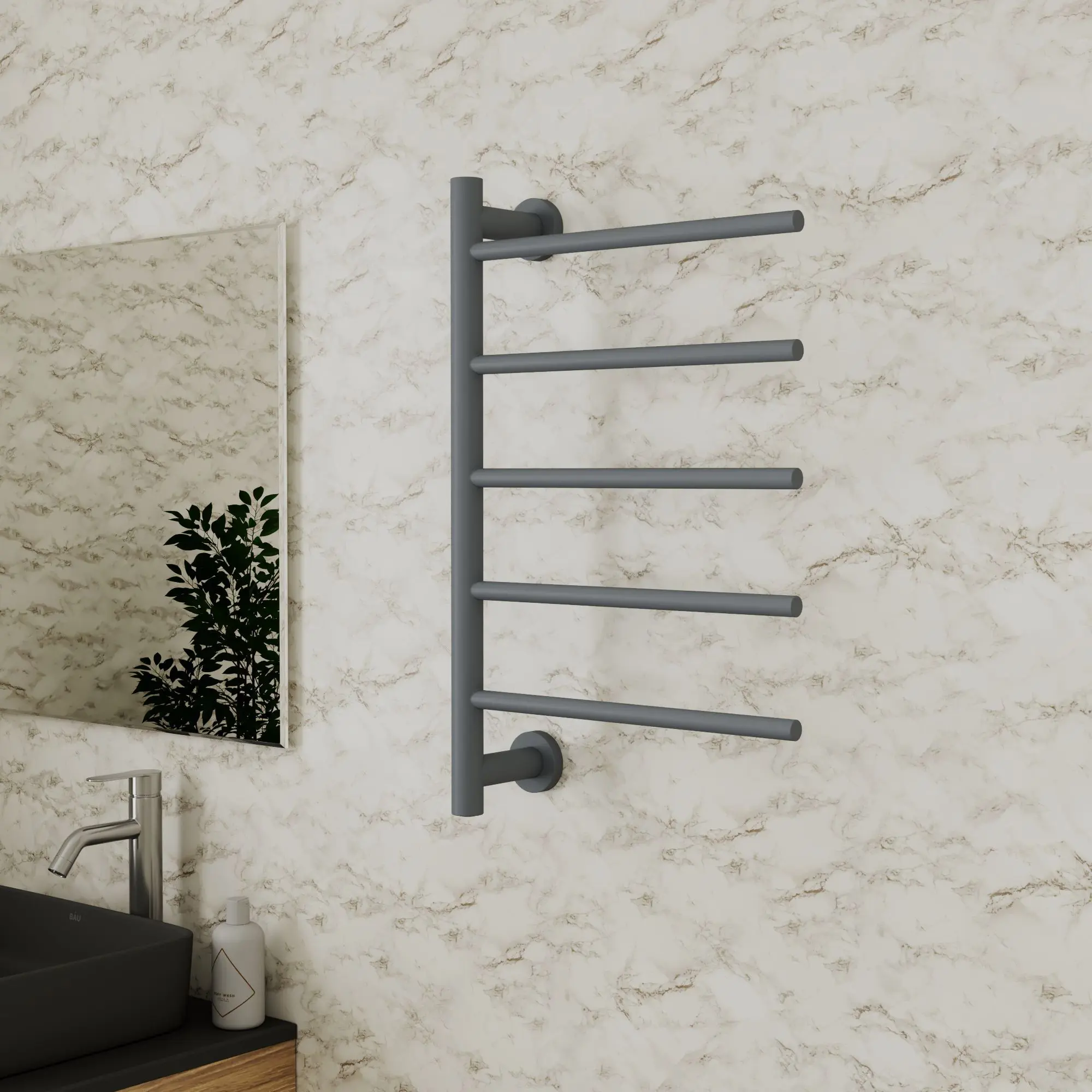 Изображение товара Полотенцесушитель электрический Bauedge Nimb Gun Grey AF0003 400x625 мм 80 Вт лесенка цвет серый металлик