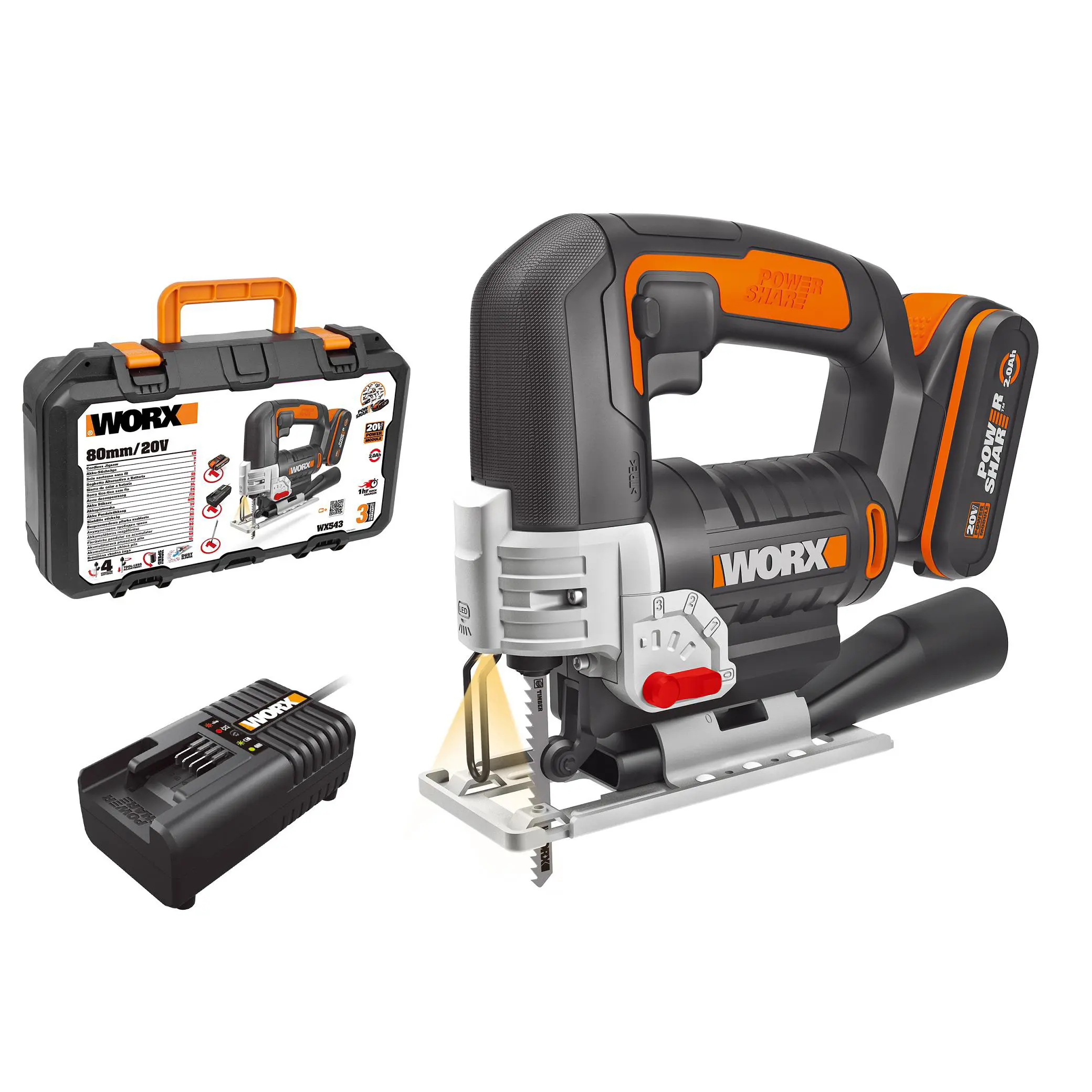 Изображение товара Лобзик аккумуляторный Worx WX543, 20 В Li-Ion 1x2 Ач