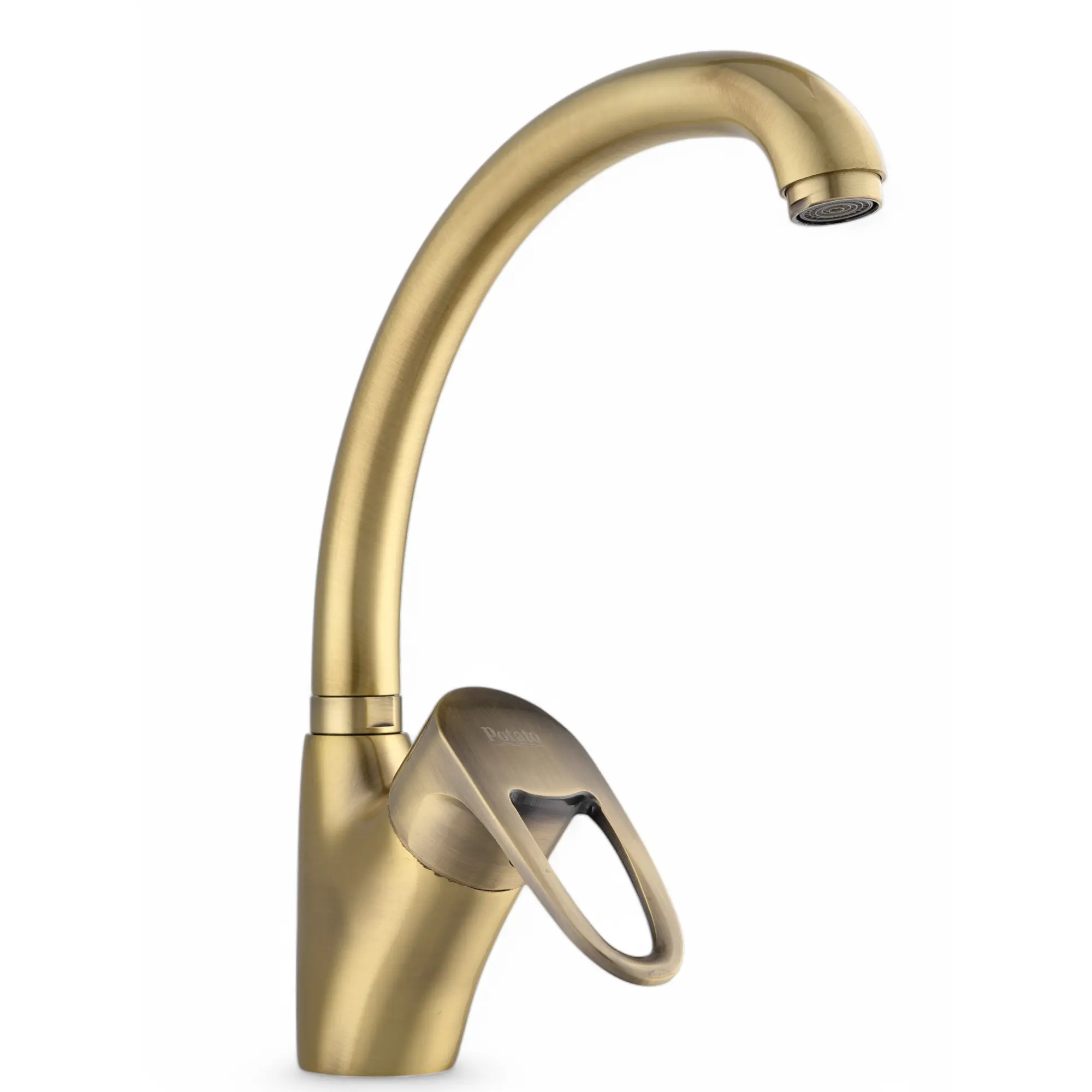 Изображение товара Смеситель для кухни с высоким поворотным изливом ручка с прорезью бронзовый