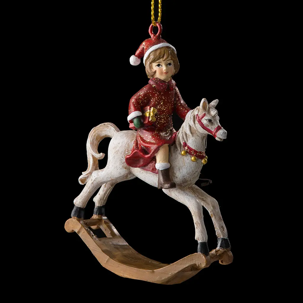 Изображение товара Елочная игрушка Erichkrause Девочка на лошадке 8 см x 2 см красный