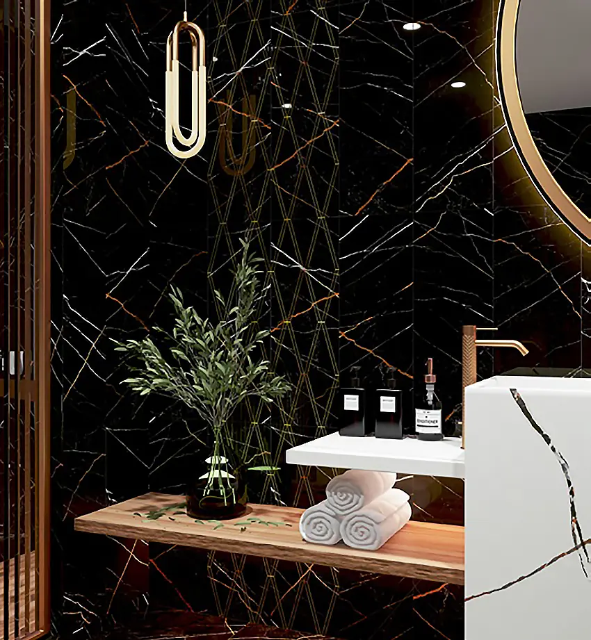 Изображение товара Плитка керамогранитная Eletto Ceramica 24.2x70 черная коллекция Black & Gold