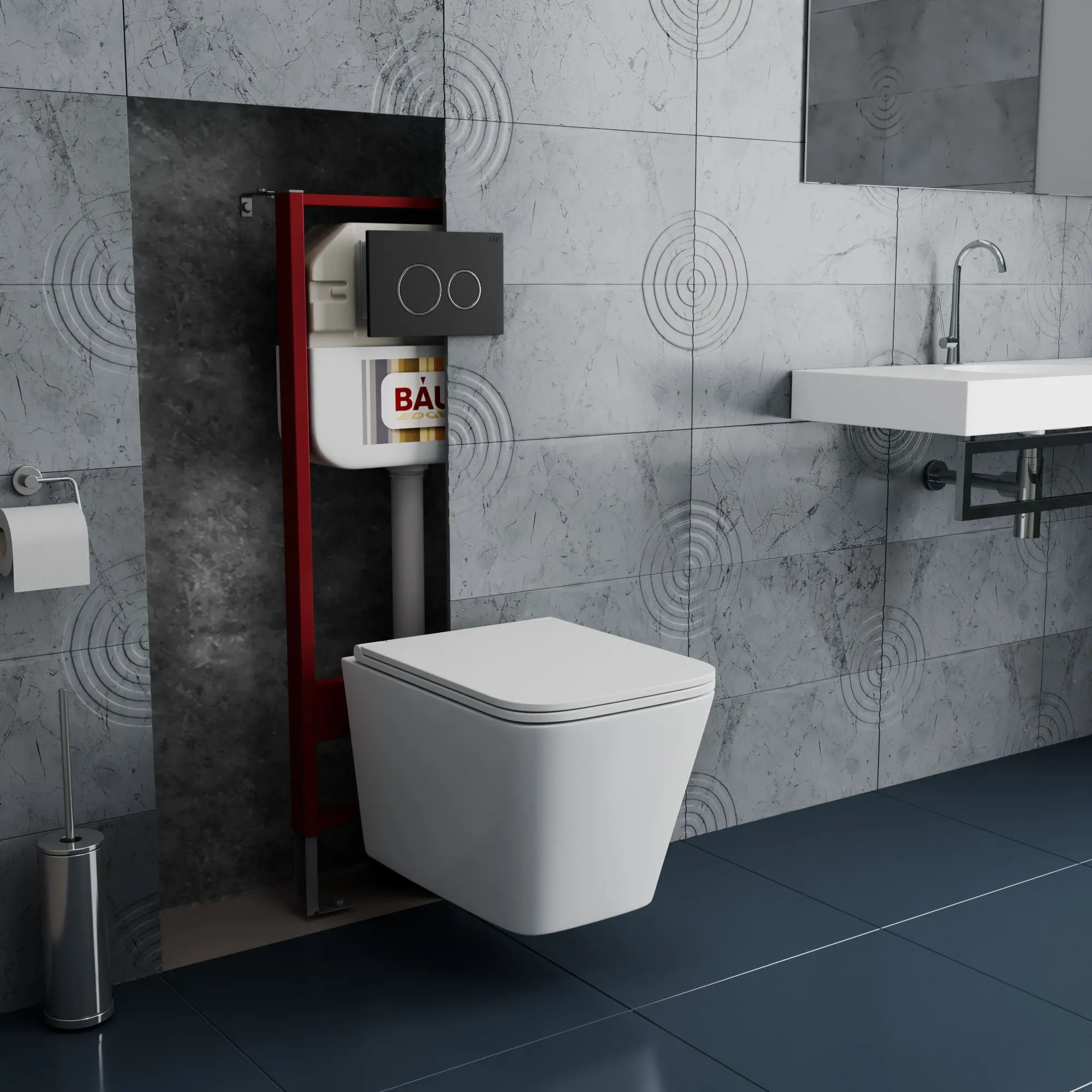 Изображение товара Комплект BAUEDGE NEO45700-BS0001-HQ-Q00005 6 в 1: инсталляция, унитаз безободковый Stil Hurricane, быстросъемное микролифт, кнопка Dream черная