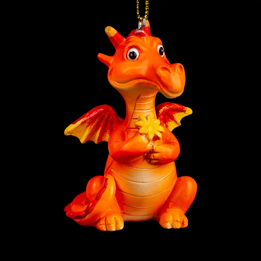 Изображение товара Елочная игрушка Erichkrause Дракон с цветком 7 см x 4.5 см оранжевый/медный