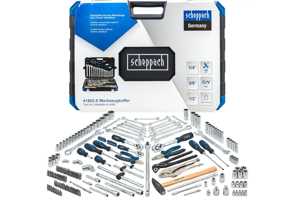 Изображение товара Набор инструментов и насадок Scheppach Sch-41802-5 180 предметов в кейсе