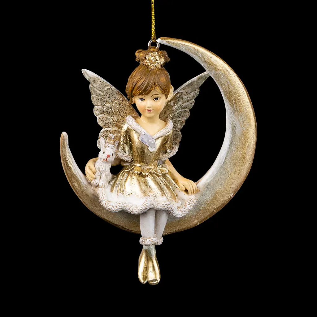Изображение товара Елочная игрушка Erichkrause Фея на месяце 10 см x 3.5 см жёлтый/золотой