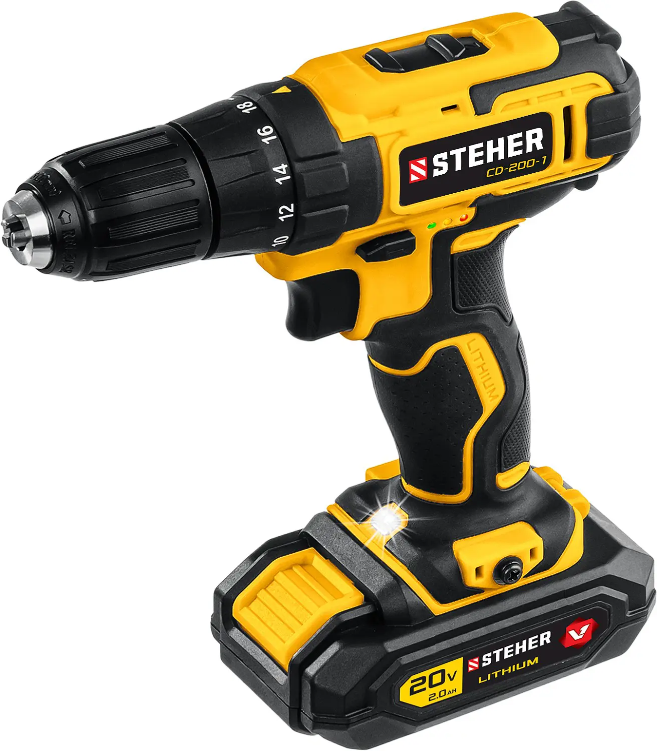 Изображение товара Аккумуляторная дрель-шуруповерт Steher CD-200-1 20 В Li-Ion, 2 А·ч, кейс