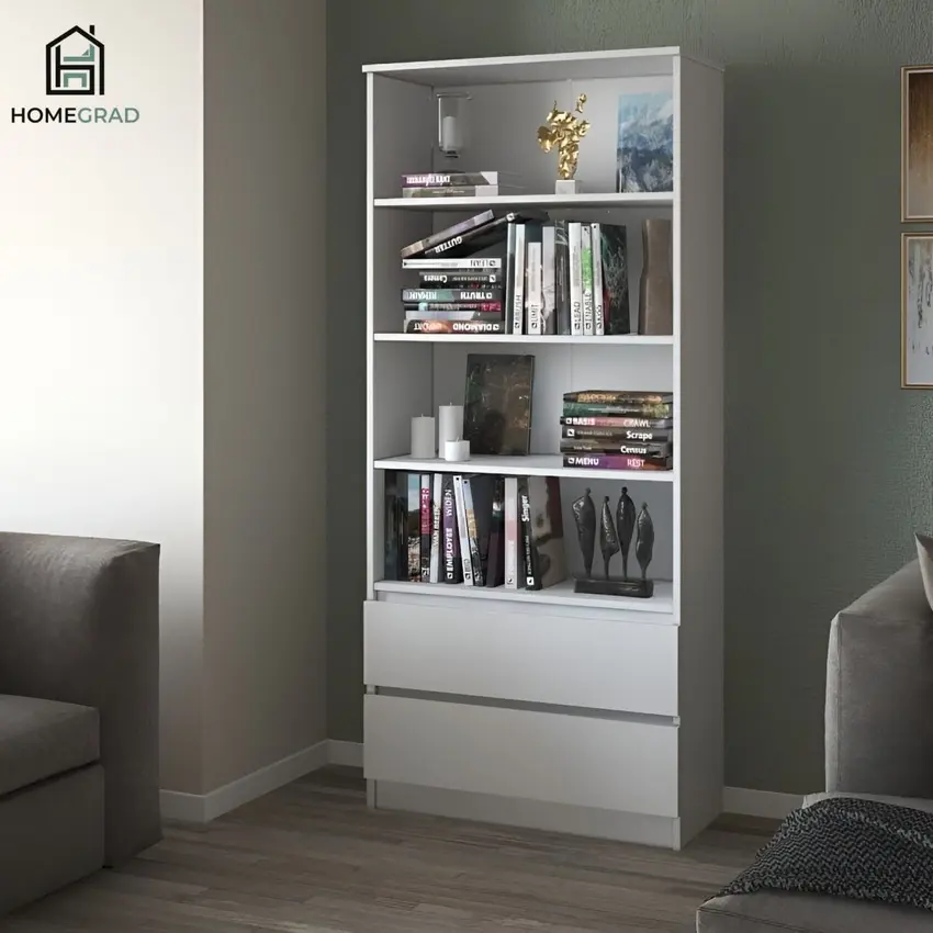 Изображение товара Стеллаж деревянный Homegrad ML 2 ящика 80x180x35 см нагрузка до 5 кг ЛДСП цвет белый