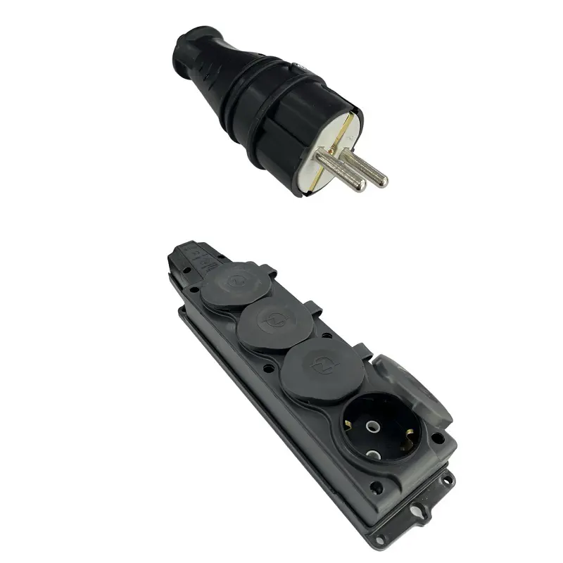 Изображение товара Розетка четверная с вилкой NVO-KI-COMBI-K-4-V-16-54-BLACK с заземлением и крышкой 230 В 16 A цвет черный