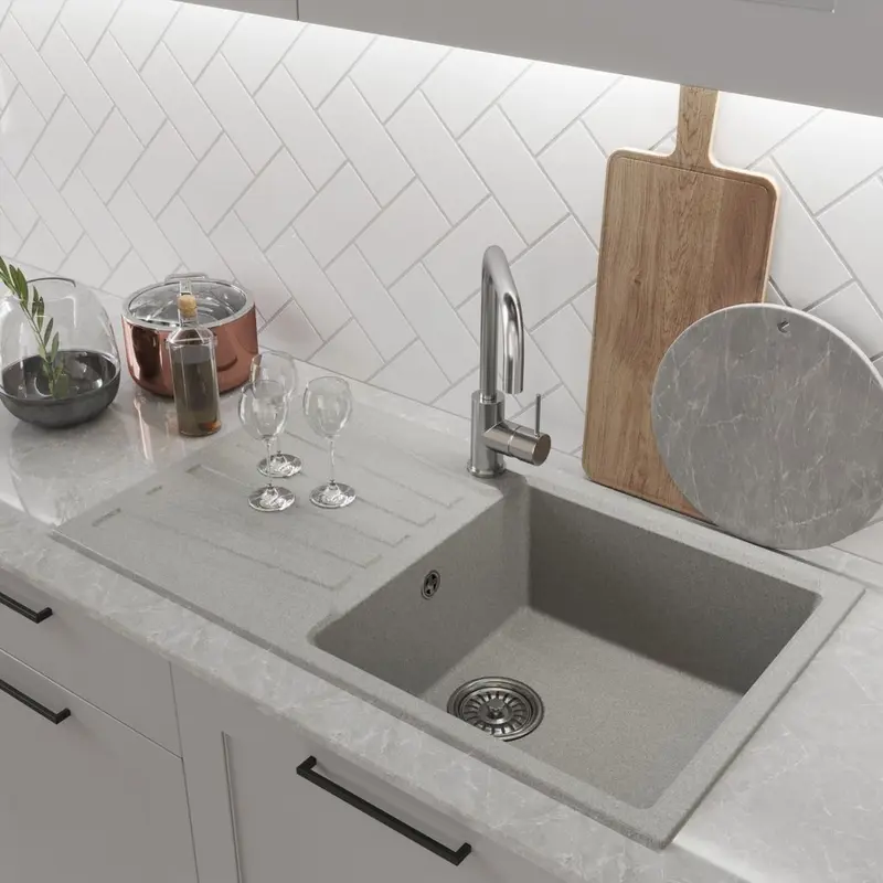 Изображение товара Мойка для кухни Mixline NL-TM20 89x53 см глубина чаши 190 см искусственный камень цвет серый