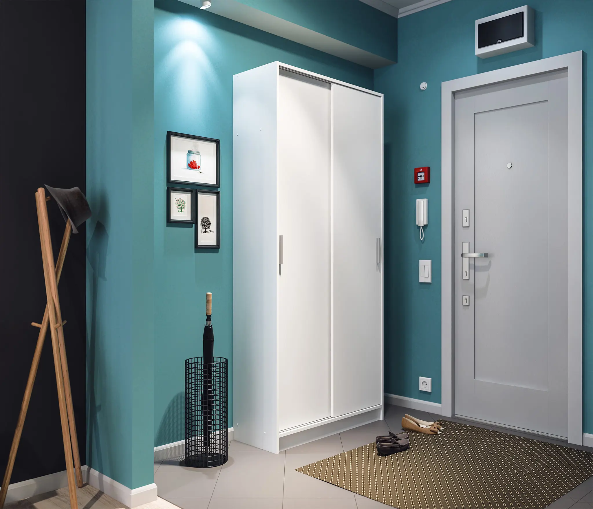 Изображение товара Двухдверный шкаф Столплит с выдвижной штангой и полками 90x200.4x35.3 см ЛДСП цвет белый