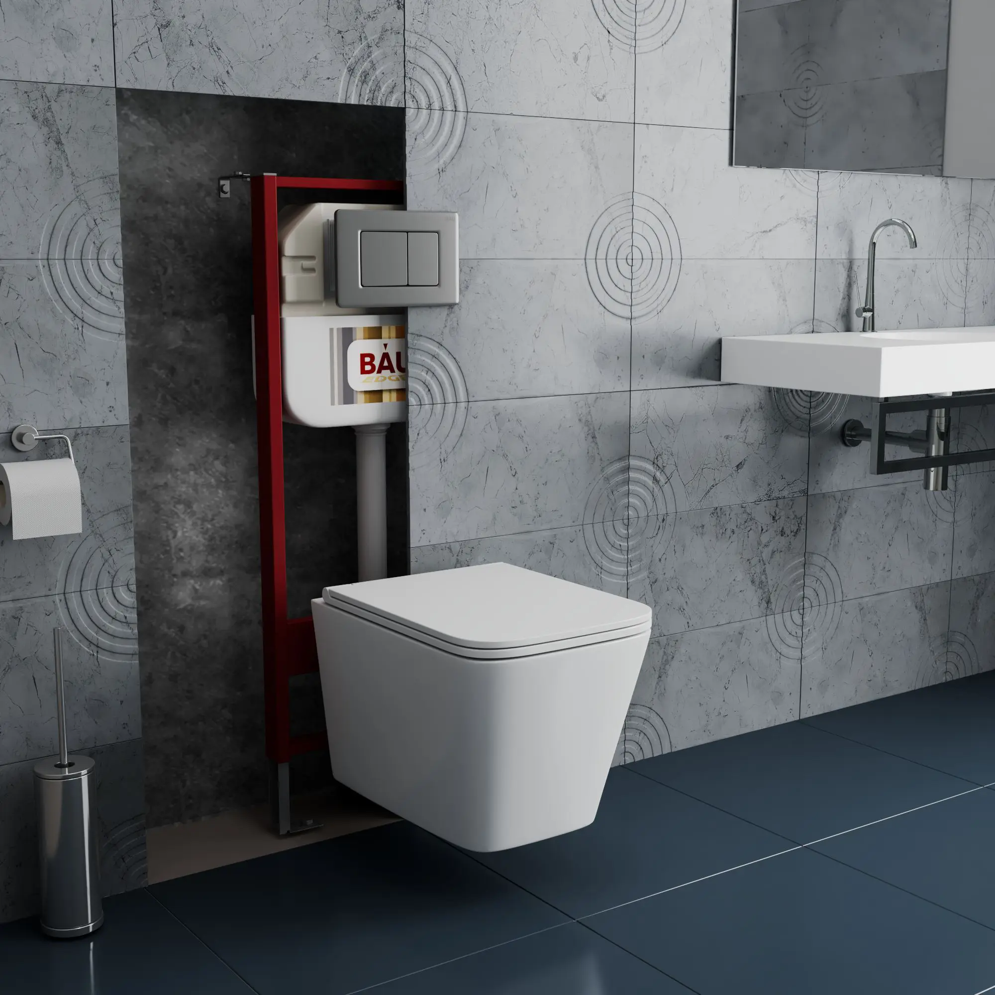 Изображение товара Комплект BAUEDGE NEO45700-BS0001-HQ5-Q00017 6 в 1: инсталляция 45, унитаз безободковый Stil Hurricane-5, сиденье дюропласт, кнопка Stil Gun Grey