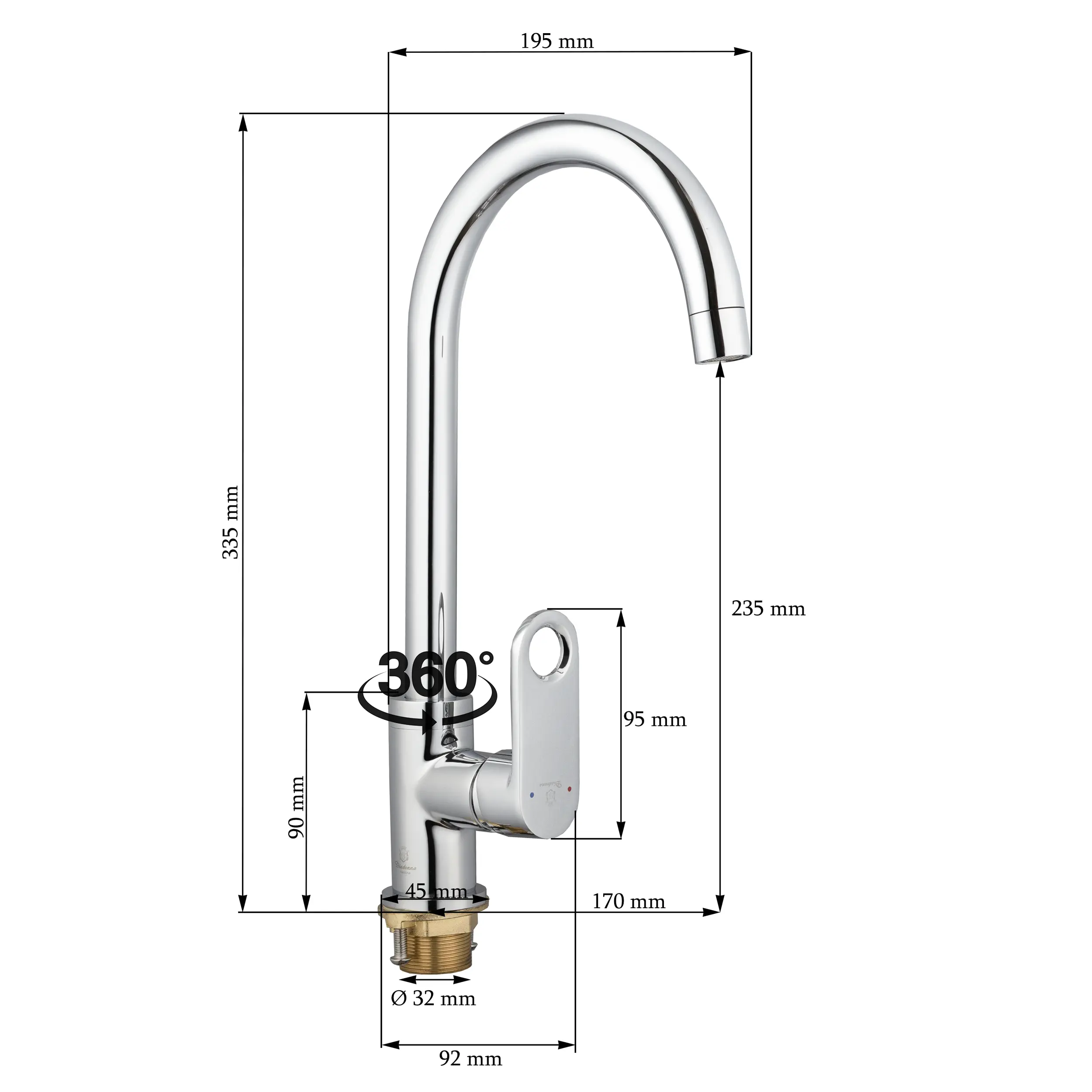Изображение товара Смеситель для кухни Diadonna поворотный излив 23.5 см цвет хром