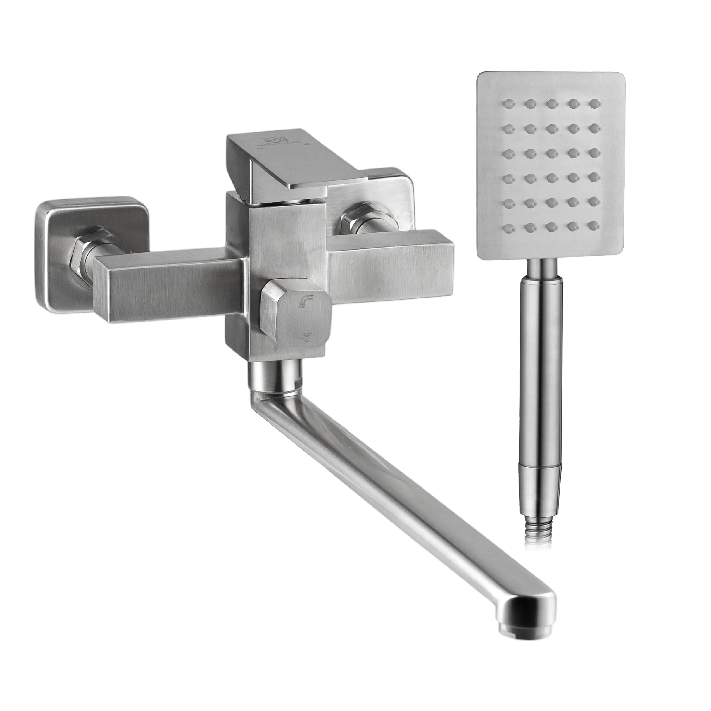 Изображение товара Смеситель для ванны Wasser zimmer ZM-7722-16A с длинным изливом 35 см и душевым набором цвет сатин