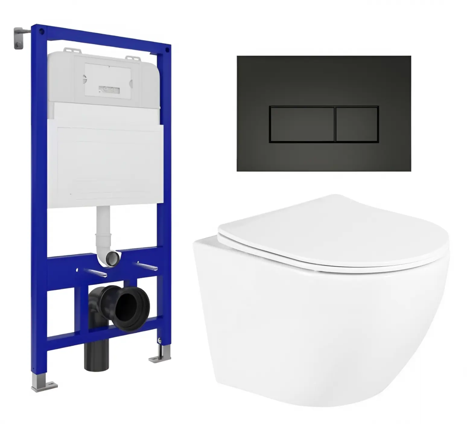 Изображение товара Комплект 3 в 1 инсталляция Enio Tecnico 52 + Унитаз подвесной BelBagno Uno + кнопка черная матовая
