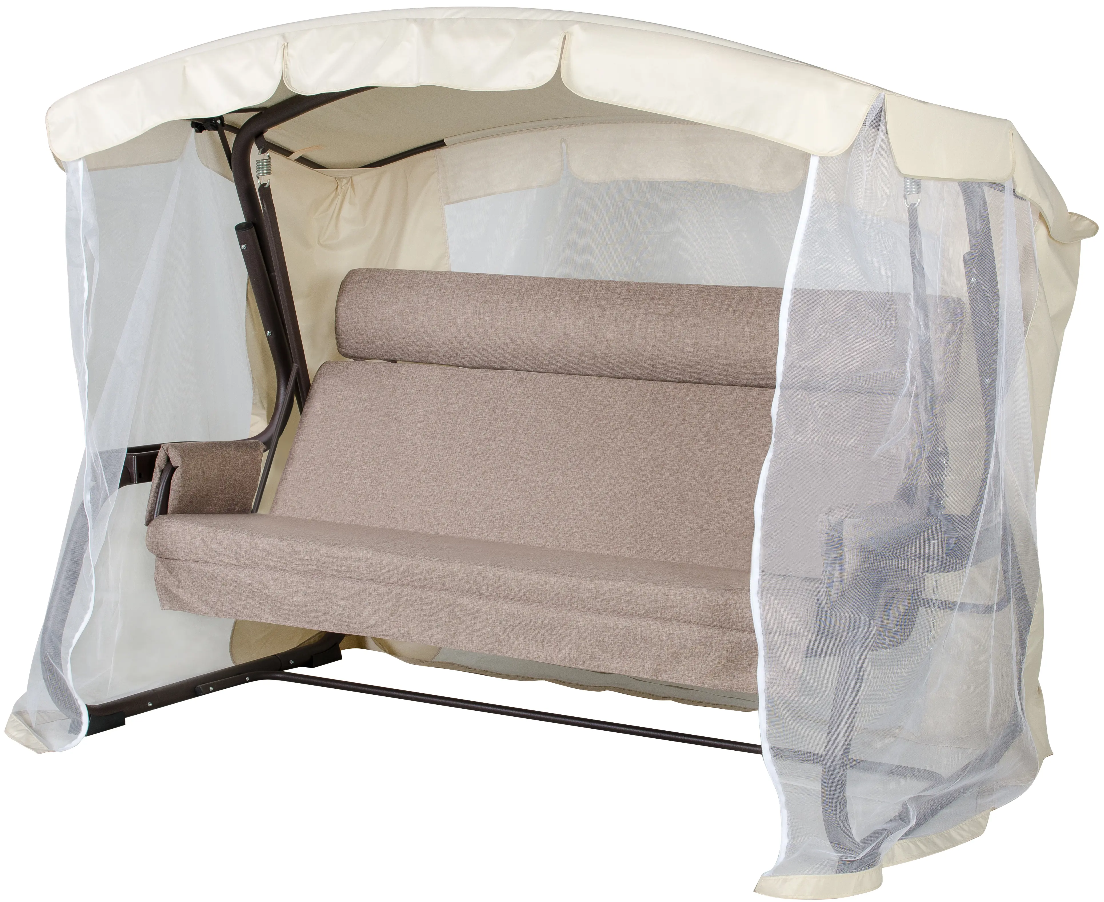 Изображение товара Качели садовые Мерида 3-х местные до 350 кг бежевый сталь с тентом и подушками