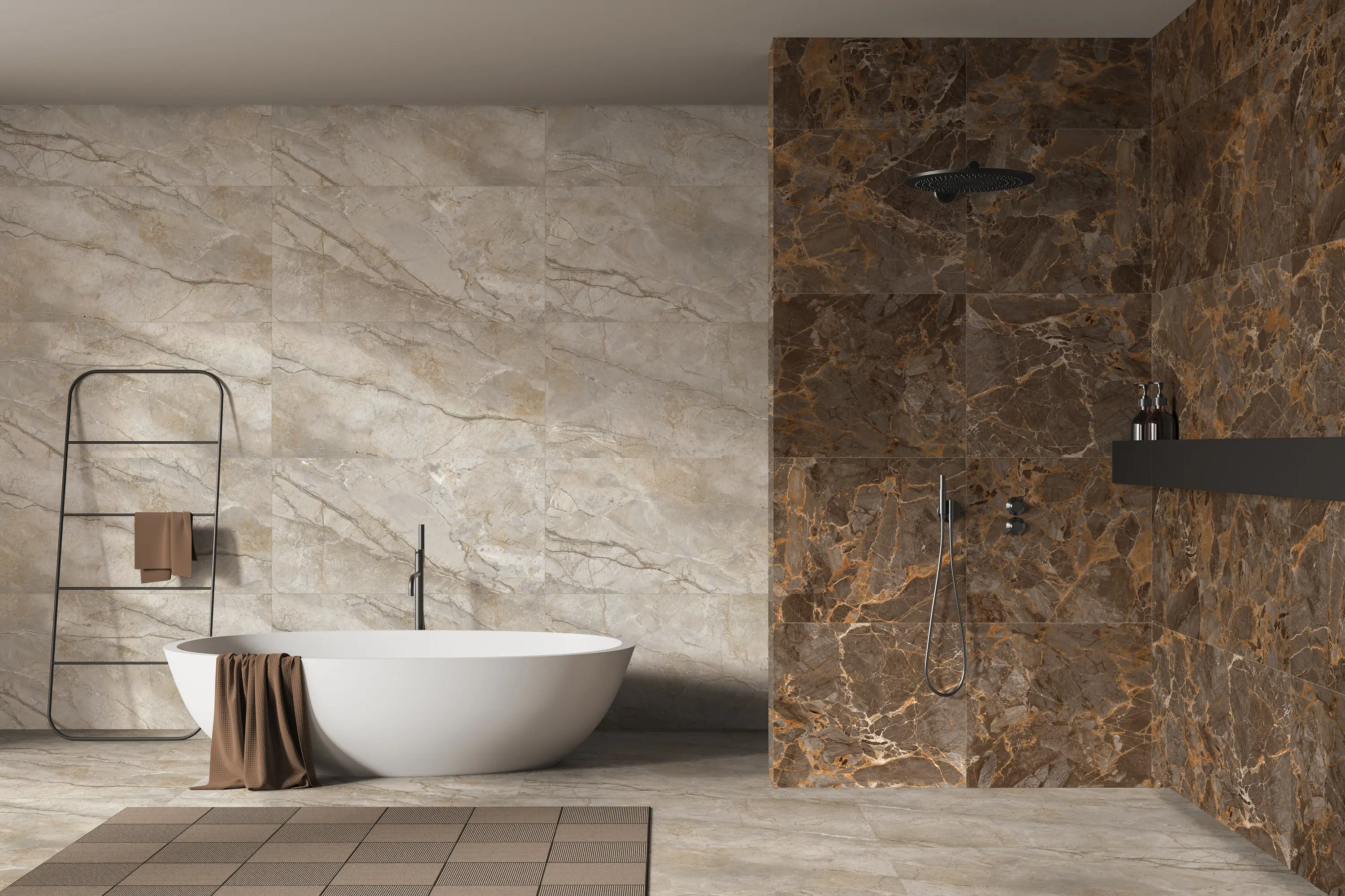 Изображение товара Керамогранит Premium gt Argos 60x120 см черно-коричневый мрамор Breccia