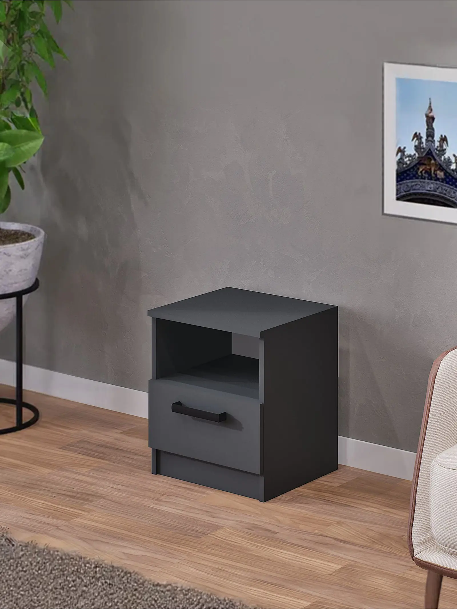 Изображение товара Тумба прикроватная Сима-ленд 40x46x37 см 1 ящик ЛДСП цвет серый графит