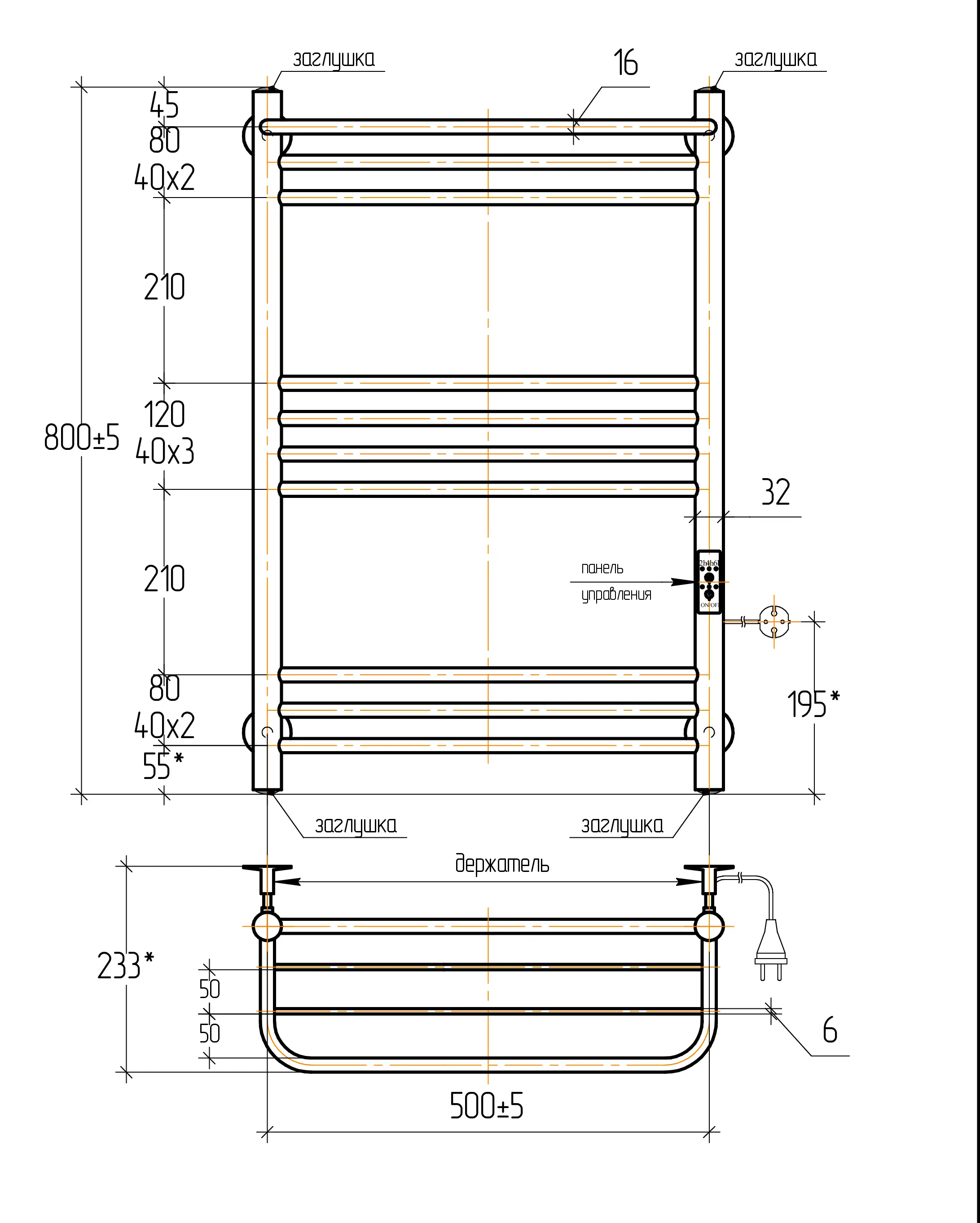 Изображение товара Полотенцесушитель электрический Тера Богема 532x800 мм 105 Вт