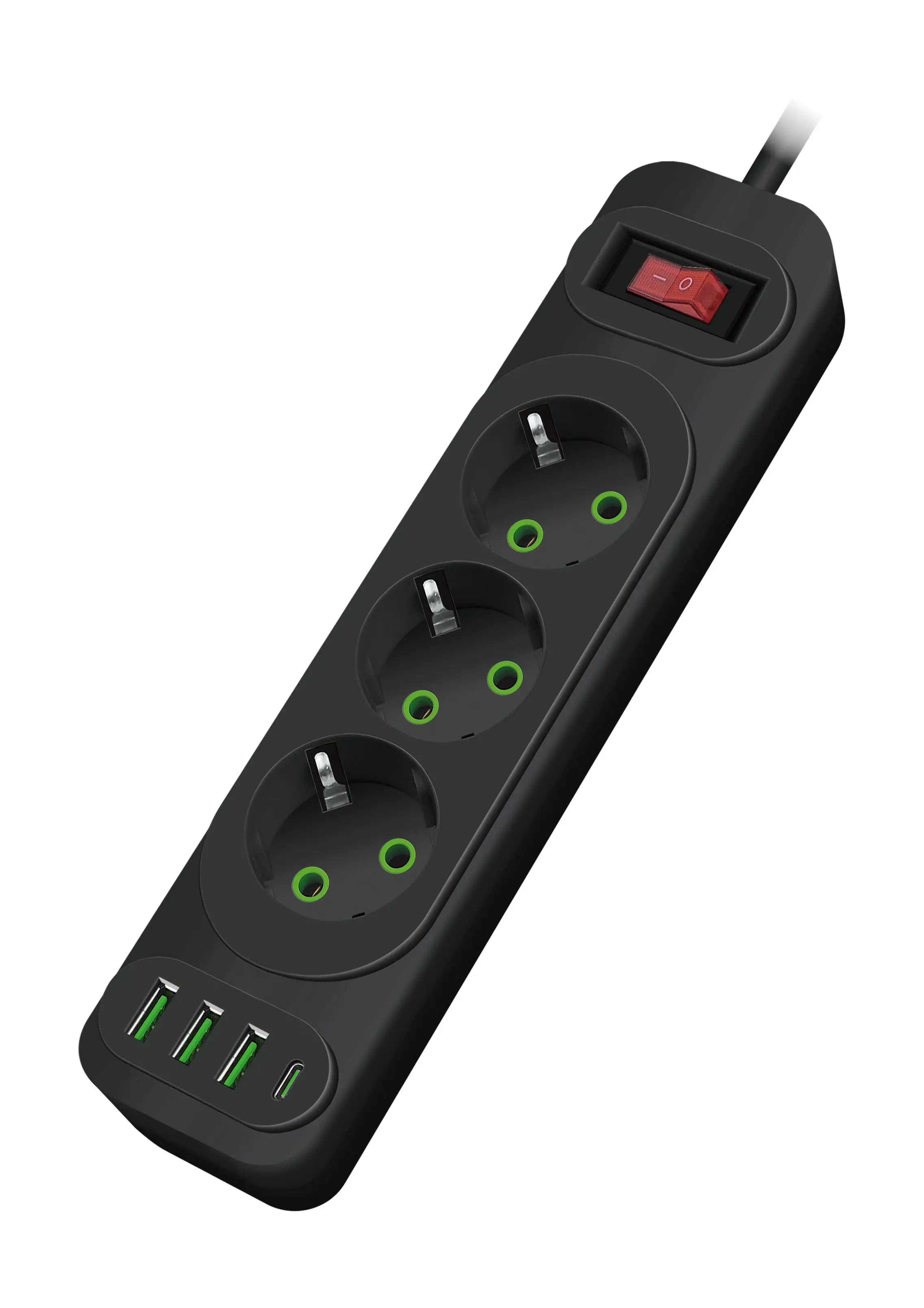 Изображение товара Удлинитель бытовой Amper JH-1081U-4B 3 розетки 4м черный защитой USB