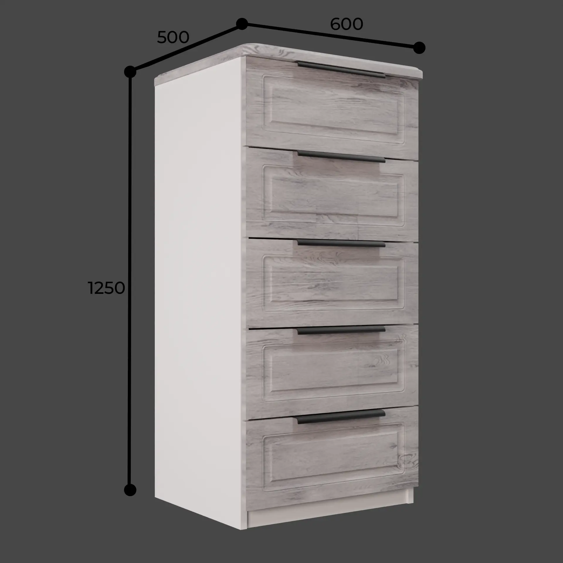 Изображение товара Комод Веста Катерина 600-5 5 ящиков 60x50x122 см МДФ профильные ручки цвет лиственница камчатская текстура дерева