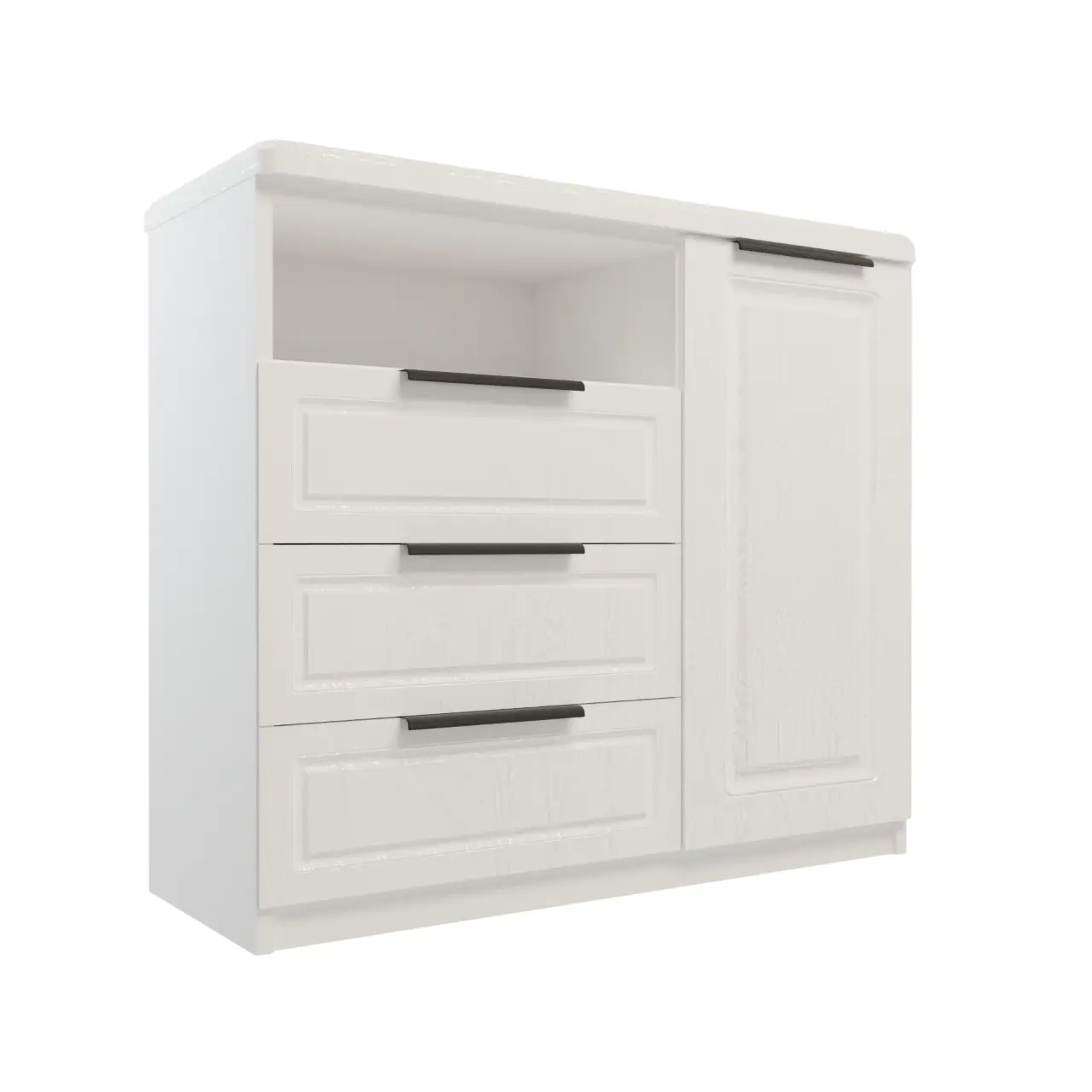 Изображение товара Комод Веста Катерина 1000 3 ящика 100x50x85 см МДФ профильные ручки цвет сноу текстура дерева